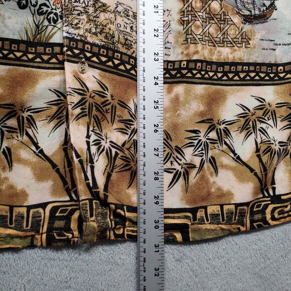 Protest Button Up Short Sleeve Shirt Oriental Map Theme Red Brown Tan Wm Sz M - Picture 9 of 9